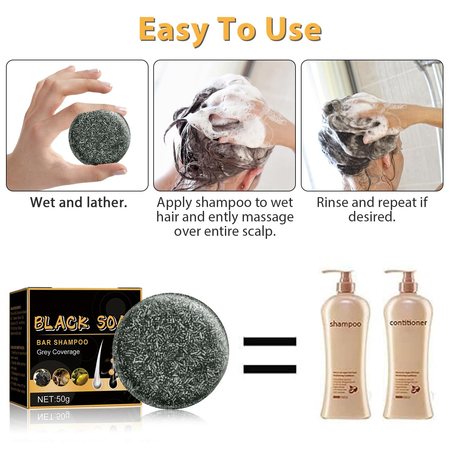 Gray Reverse Bar,Cover Gray-Hair-Bar Soap,Natural Hair Darkening Shampoo Bars for Coverage Grayhair Soap,Grays White Hair Reverse Basr,Fast Natural Black Hairs Shampoo Barsoap (2PCS)