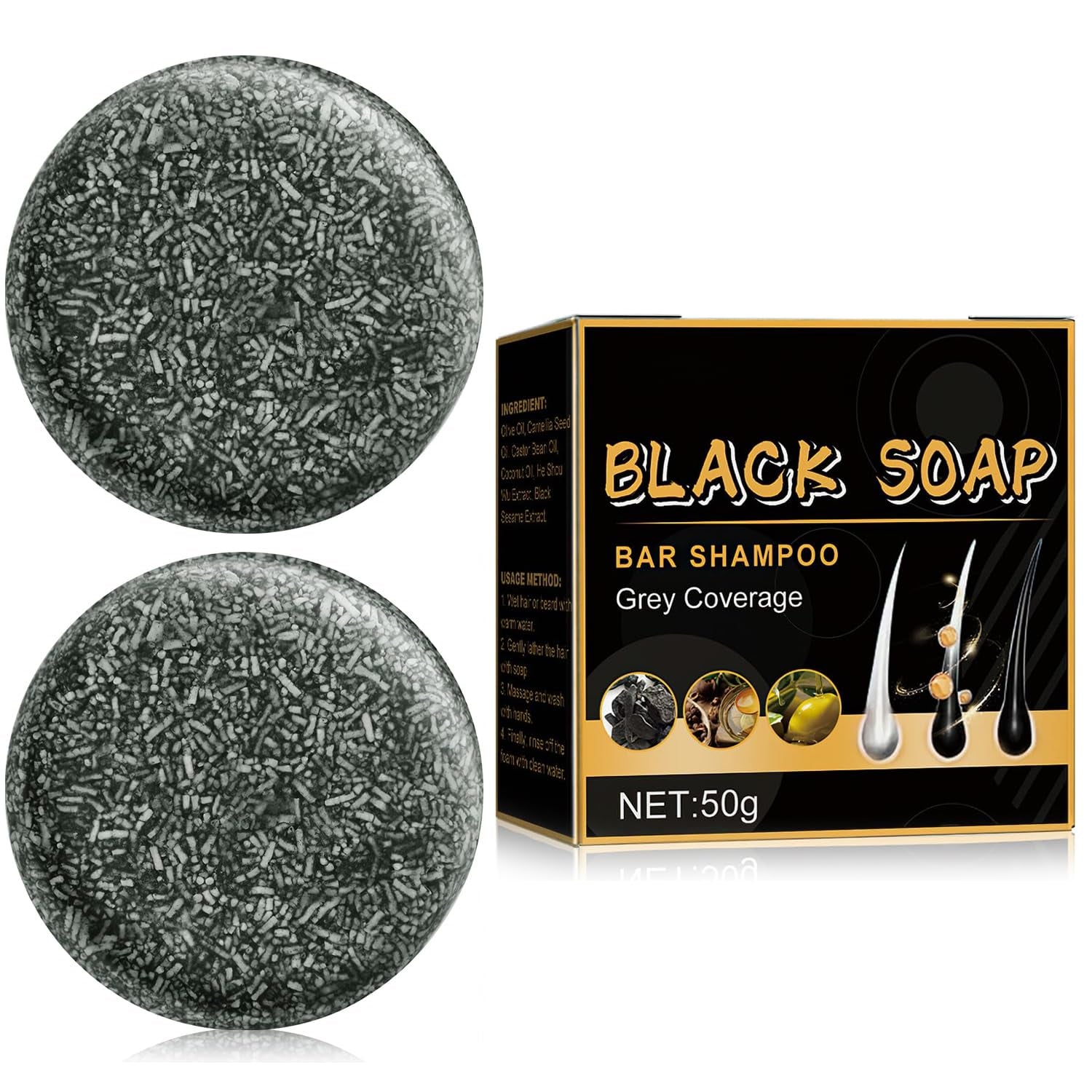Gray Reverse Bar,Cover Gray-Hair-Bar Soap,Natural Hair Darkening Shampoo Bars for Coverage Grayhair Soap,Grays White Hair Reverse Basr,Fast Natural Black Hairs Shampoo Barsoap (2PCS)